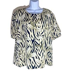 VTG Cathy Che Plus 3X Zebra Leaf Print Blouse Mob Wife Avant Garde Lightweight
